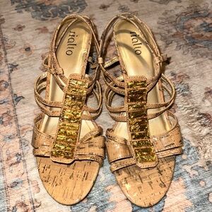 Rialto Bejeweled Gold Heels Size 8